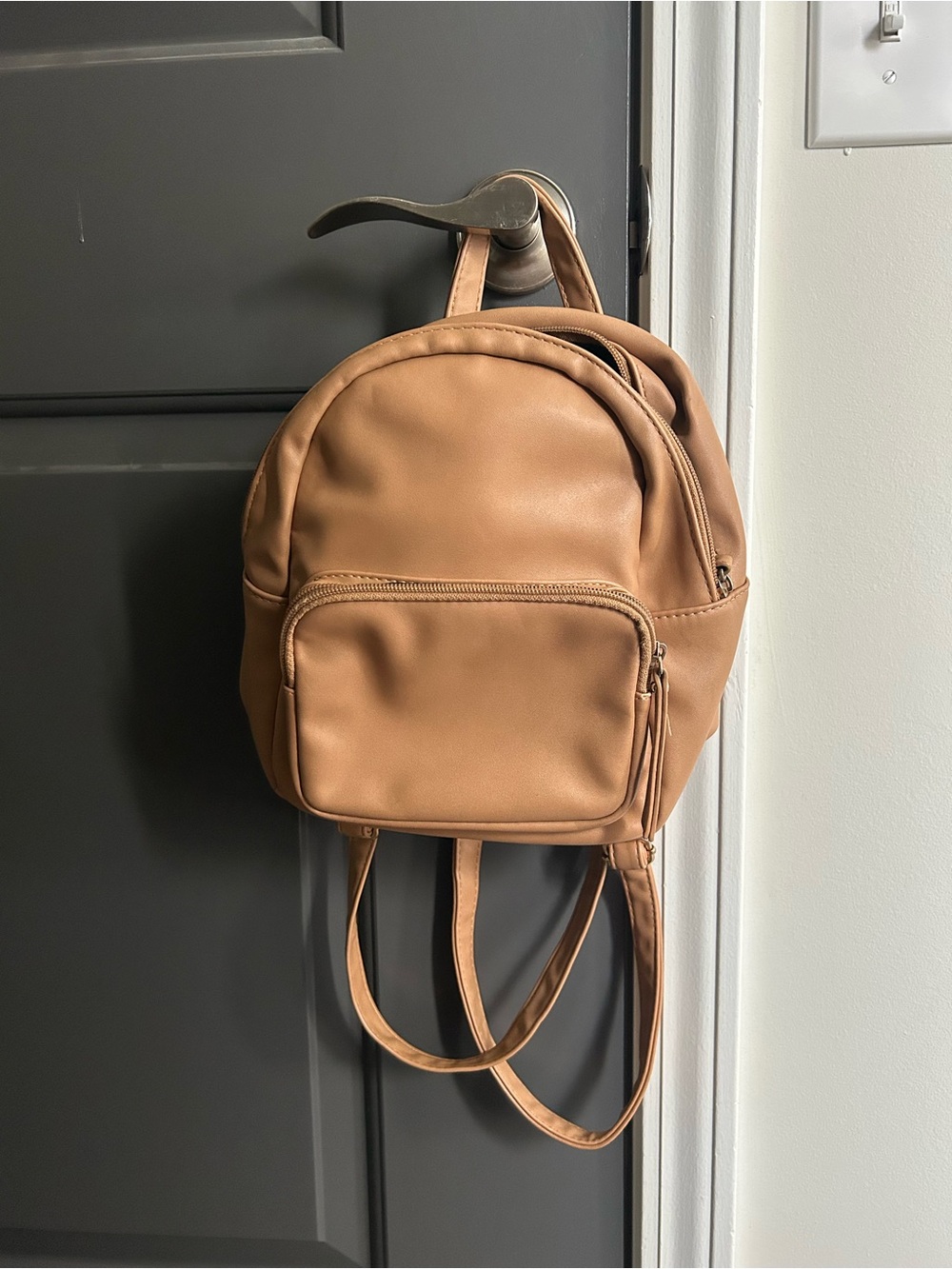 Tan Faux Leather Mini Backpack